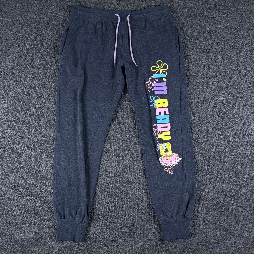 Nickelodeon Joggers Womens L LJ12105LBQ Black Heather SpongeBob I'm Ready EUC